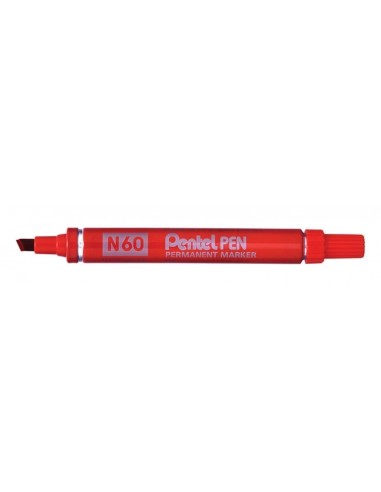 Pentel Pen N60 Rotulador Permanente - Punta Biselada Resistente y Duradera - Resistente a Agua y Luz - Color Rojo