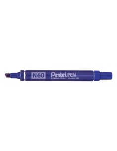 Pentel Pen N60 Rotulador Permanente - Punta Biselada Resistente y Duradera - Resistente a Agua y Luz - Color Azul