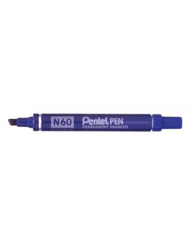 Pentel Pen N60 Rotulador Permanente - Punta Biselada Resistente y Duradera - Resistente a Agua y Luz - Color Azul