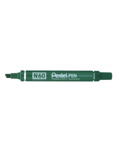 Pentel Pen N60 Rotulador Permanente - Punta Biselada Resistente y Duradera - Resistente a Agua y Luz - Color Verde