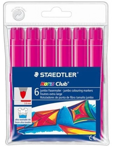 Staedtler Noris Watercolour 340 Pack de 6 Rotuladores de Gran Tamaño - Trazo 3mm Aprox - Lavable Facilmente - Tinta Base de