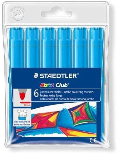 Staedtler Noris Watercolour 340 Pack de 6 Rotuladores de Gran Tamaño - Trazo 3mm Aprox - Lavable Facilmente - Tinta Base de