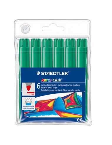 Staedtler Noris Watercolour 340 Pack de 6 Rotuladores de Gran Tamaño - Trazo 3mm Aprox - Lavable Facilmente - Tinta Base de