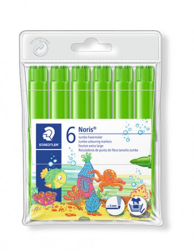 Staedtler Noris Watercolour 340 Pack de 6 Rotuladores de Gran Tamaño - Trazo 3mm Aprox - Lavable Facilmente - Tinta Base de