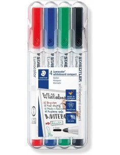 Staedtler Lumocolor Whiteboard Compact 341 Pack de 4 Marcadores para Pizarra - Secado Rapido - Colores Surtidos