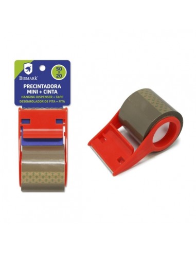 Bismark Mini Precintadora de Mano para Rollos de hasta 20m de Largo - Incluye Precinto de 20m - Cuchilla de Acero - Color Rojo