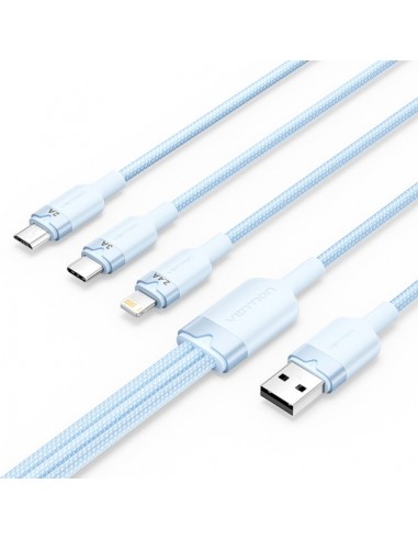 Vention Cable USB-A 2.0 a USB-C-Lightning-Micro-B 3A - 1.5m - Trenzado - Color Azul
