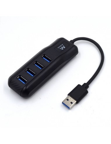 Ewent EW1138 Hub 4 Puertos USB 3.2 - Longitud Cable 15 cm - Velocidad Transferencia max 5Gps - Color Negro