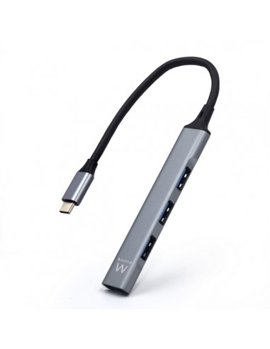 Ewent EW1145 Hub USB Tipo C - 1 Puerto USB 3.2 y 3 Puertos USB 2.0 - Diseño Compacto - Color Plata