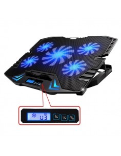 Ewent Soporte para Portatil - 5 Ventiladores Silenciosos hasta 17" - 2 Puertos USB - 5 Velocidades de Ventilador - 2 Modos de