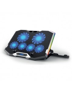 Ewent Soporte para Portatil hasta 15.6" - 6 Ventiladores Silenciosos - 6 Velocidades - RGB Led - Color Negro