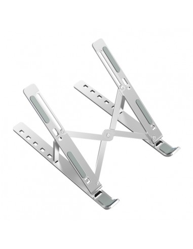 Ewent EW1266 Soporte Plegable de Viaje - Aleacion de Aluminio - Eleva de 5 a 15 cm tu Portatil - Color Plata