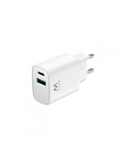 Ewent Cargador de Pared USB-C PD-USB-A QC 20W - Color Blanco