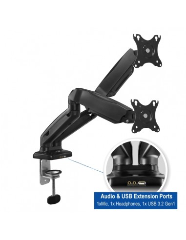 Ewent Soporte de Escritorio para 2 Monitores de 13-34" - VESA Maximo 100x100 - hasta 9 kg - Color Negro