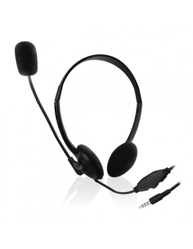Ewent Auriculares de Chat con Microfono y Control de Volumen - Cable de 2m 1x Jack 3.5mm 4 Pines - Color Negro