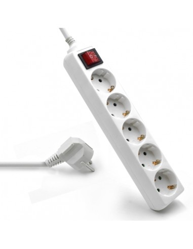 Ewent Regleta de Energia- 5 Enchufes - Version Schuko -16A con Interruptor de Encendido Apagado - Color Blanco