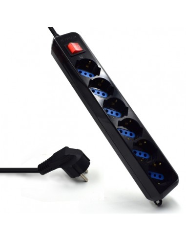 Ewent Regleta de Energia - 6 Enchufes - Version Schuko - 16A con Interruptor de Encendido Apagado - Proteccion contra
