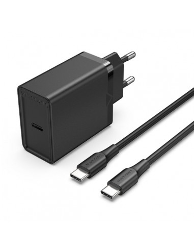 Vention Cargador de Pared USB-C 25W - Cable USB-C 1m - PD3.0 - Color Negro