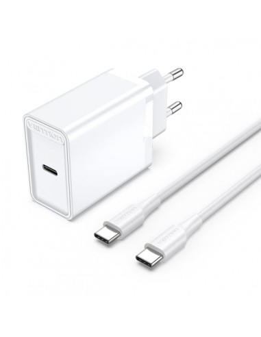 Vention Cargador de Pared USB-C 25W - Cable USB-C 1m - PD3.0 - Color Blanco