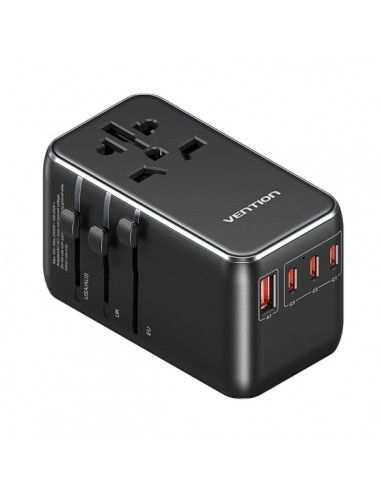 Vention Cargador de Viaje Universal GaN - 3xUSB-C-1xUSB-A -100W - Color Negro