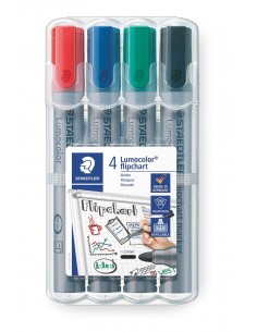 Staedtler Lumocolor Flipchart 356 Pack de 4 Marcadores Permanentes - Tinta Base de Agua - Colores Surtidos