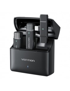 Vention Levalier Microfono Clip Inalambrico USB-C - Cancelacion de Ruido Avanzada - Bateria 30h - Rango 300m - Color Negro