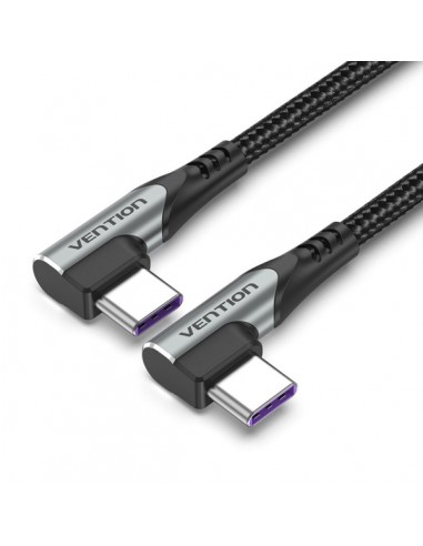 Vention Cable USB-C 2.0 a USB-C 2.0 5A 100W - 0.5m - Trenzado - Acodado en los Dos Extemos - Color Gris