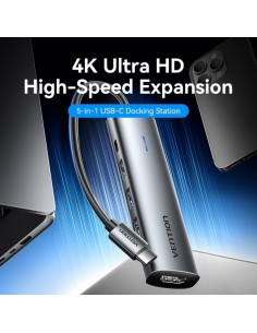 Vention Docking Station 5 en 1 USB-C a HDMI 3xUSB3.0 USB-C PD 100W - 0.15m - Color Gris