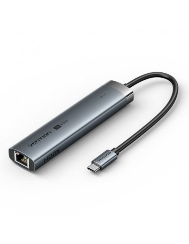 Vention Docking Station 6 en 1 USB-C a HDMI 3xUSB3.0 USB-C 3.2 G1 RJ45 PD 100W - 0.15m - Color Gris