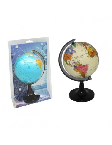 Bismark Esfera Geografica con Meridiano 15cm - Cartografia Fisico-Politica - Base Alta y Robusta - Colores Blanco y Azul