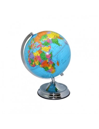 Bismark Esfera Geografica con Meridiano 25cm - Cartografia Fisico-Politica - Base Metalica muy Robusta - Color Azul