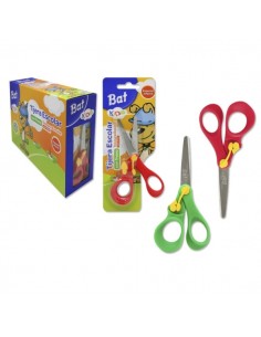 Bismark Bat Tijera Escolar 13cm con Freno Quality - Mangos en Plastico - Punta Roma - 2 Colores Surtidos