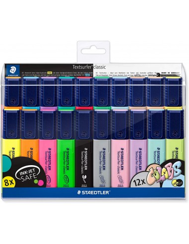 Staedtler Textsurfer Classic 364 Pack de 20 Marcadores Fluorescentes - Punta Biselada - Trazo entre 1 - 5mm - Tinta con Base