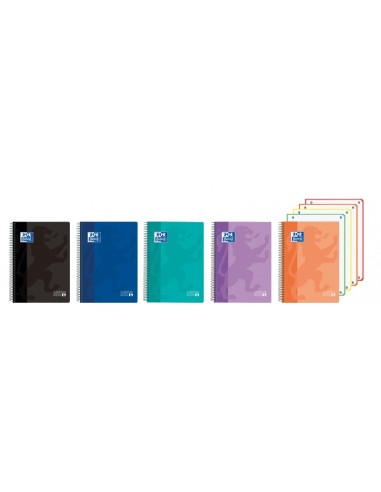 Oxford Europeanbook 4 Cuaderno A5-Cuadriculado 5x5mm 120 Hojas 90gr - Tapa Superresistente - 4 Bandas de Color - Colores