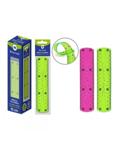 Bismark Regla Flexible 15cm - Fabricada en PVC - Ideal para Colegio - Colores Rosa y Verde Aleatorios