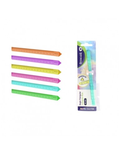 Bismark Regla Triangular 15cm - Fabricada en Poliestireno - Ideal para Colegio - Colores Pastel Surtidos