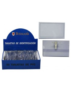 Bismark Portanombres con Pinza y Alfiler - Medidas 9 5x5 7cm - Uñero para Facil Intercambio de las Etiquetas - Transparente