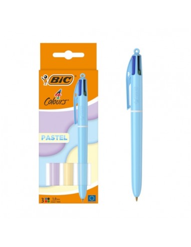 Bic 4 Colours Pastel Pack de 3 Boligrafos de Bola Retractil - Punta Media de 1.0mm - Tinta con Base de Aceite - Cuerpo en
