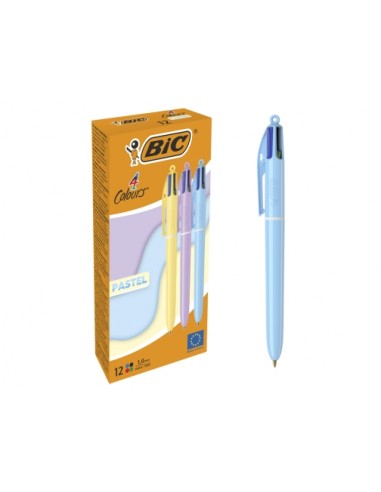 Bic 4 Colours Pastel Boligrafo de Bola Retractil - Punta Media de 1.0mm - Tinta con Base de Aceite - Cuerpo en Colores Pastel