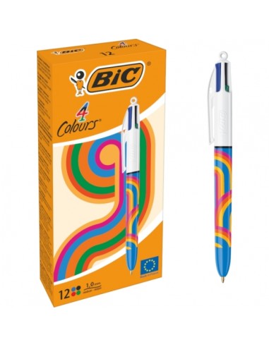 Bic 4 Colours Decors Lines Boligrafo de Bola Retractil - Punta Media de 1.0mm - Tinta con Base de Aceite - 4 Colores