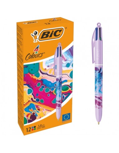 Bic 4 Colours Decors Hydro Boligrafo de Bola Retractil - Punta Media de 1.0mm - Tinta con Base de Aceite - 4 Colores