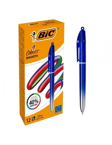 Bic 4 Colours Smooth Gradient Azul Boligrafo de Bola Retractil - Punta Media de 1.0mm - Escritura un 40-mas Suave - 4 Colores