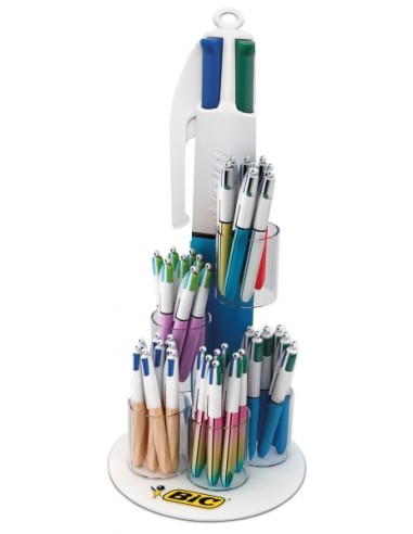 Bic 4 Colours Expositor de 60 Boligrafos de Bola Retractiles - Punta Media de 1.0mm - Tinta con Base de Aceite - 4 Colores -