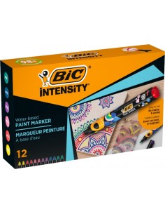 Bic Intensity Pack de 12 Marcadores de Pintura - Punta Media - Tinta con Base de Agua - 98-de Materiales Reciclados -