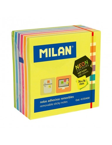 Milan Bloc de 400 Notas Adhesivas Neon - Removibles - 76mm x 76mm - Colores Surtidos