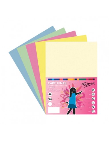 Fabrisa Pack de 50 Cartulinas 180 g m² - Tamaño A4 - Colores Pastel Surtidos