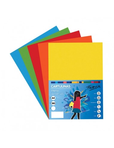 Fabrisa Pack de 50 Cartulinas 180 g m² - Tamaño A4 - Colores Fuertes Surtidos