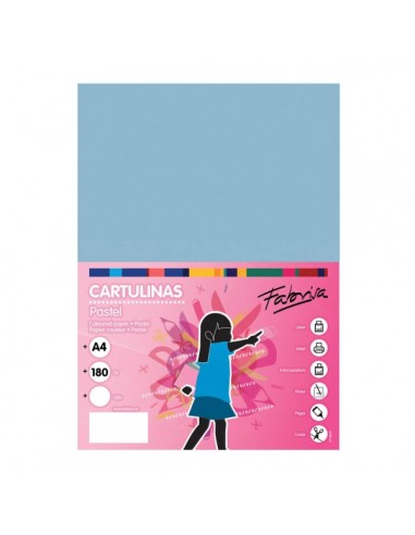 Fabrisa Pack de 50 Cartulinas 180 g m² - Tamaño A4 - Color Azul Claro