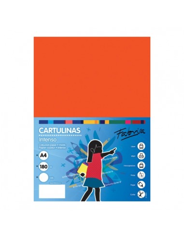 Fabrisa Pack de 50 Cartulinas 180 g m² - Tamaño A4 - Color Naranja