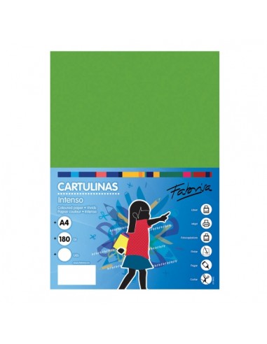 Fabrisa Pack de 50 Cartulinas 180 g m² - Tamaño A4 - Color Verde Fuerte